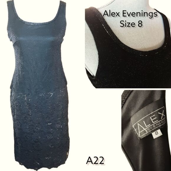 Alex Evenings Black, Scooped Neckline, Sleeveless, Two Textures, Size 8 - Picture 1 of 4